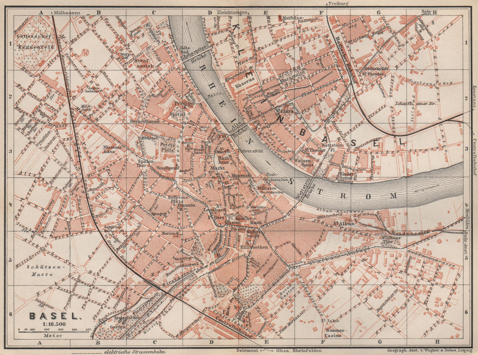 BÂLE BASEL. Basle. town city stadtplan. Switzerland Suisse Schweiz 1897 map